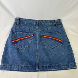 Forever 21 Denim Skirt with Rainbow‎ Accents